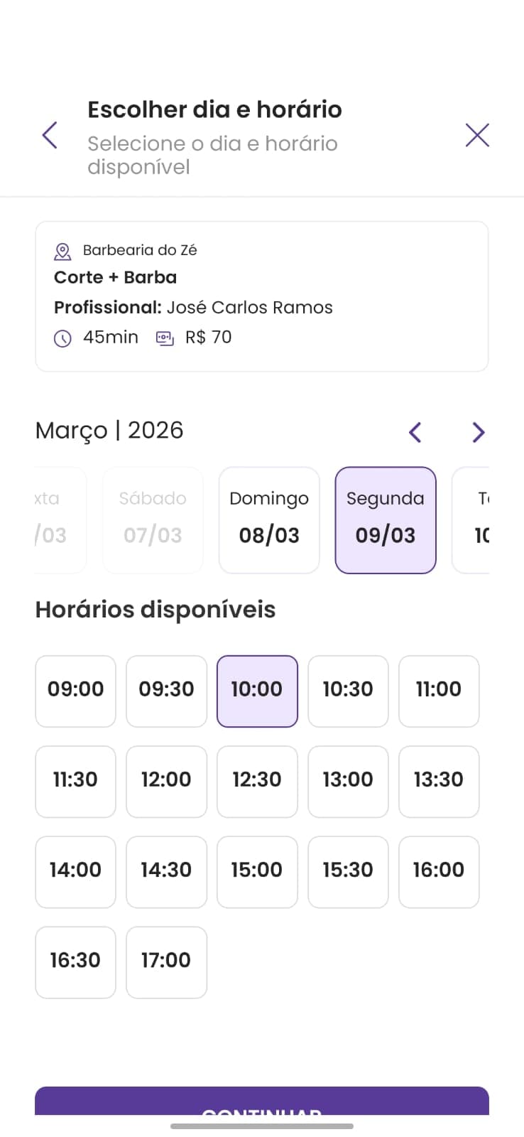 Tela de agendamento