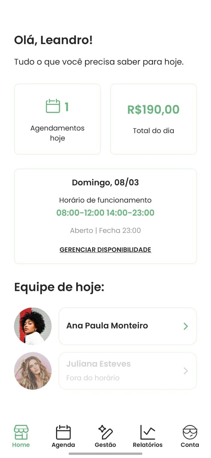Painel da empresa no app