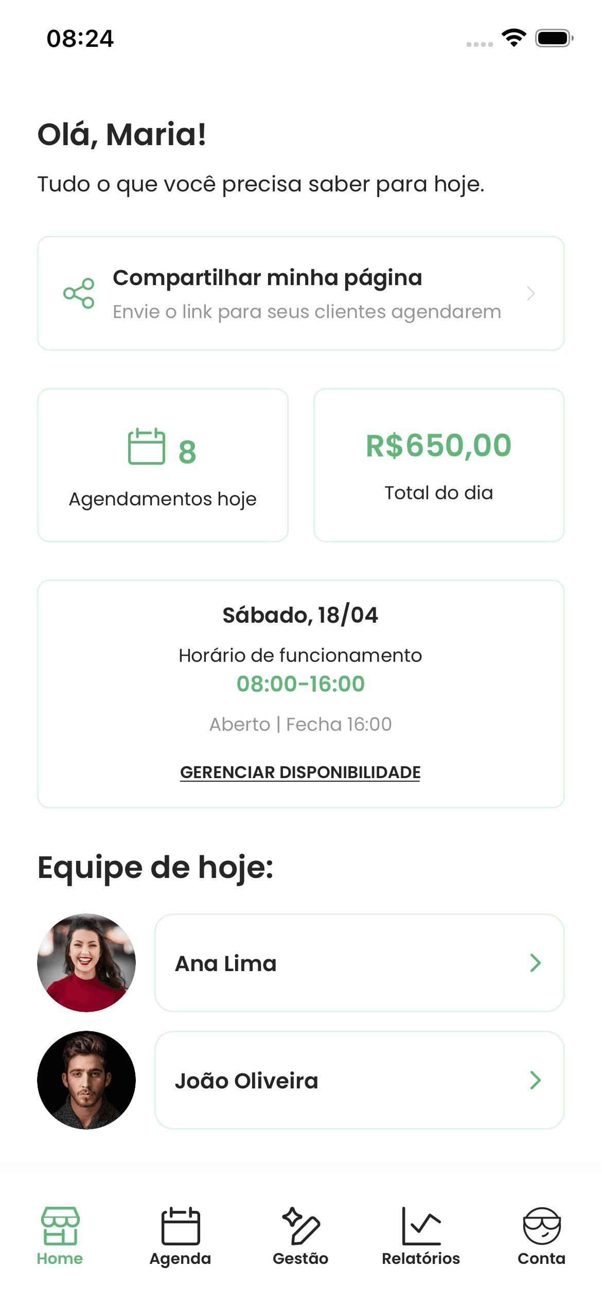 Painel de gestão da empresa