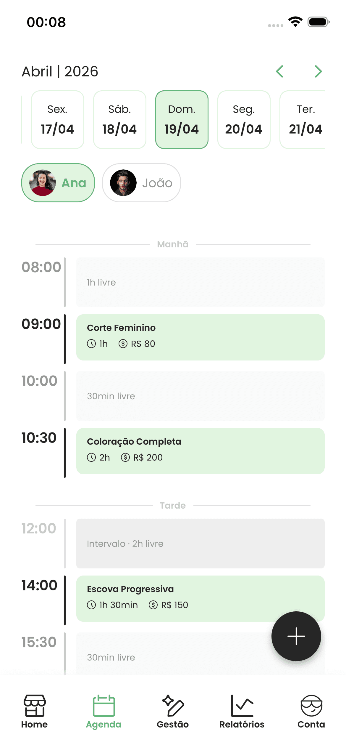 Tela de configuração de agenda